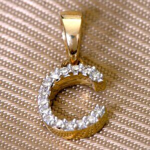 Natural Ethically Sourced Real Earth Diamond Gold Initial C Pendant Stamped 10K